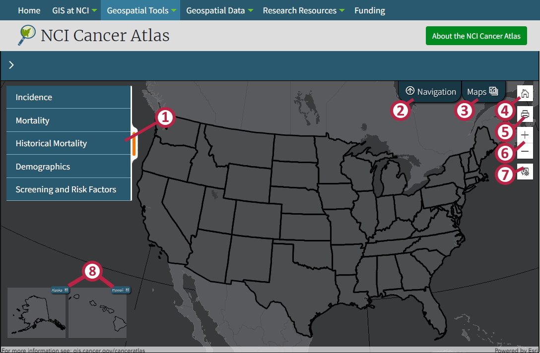 an image of the cancer atlas application indicating user controls