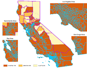 Graphic showing an example of reporting zones in California