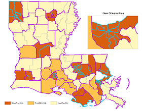 Graphic showing an example of reporting zones in Louisiana